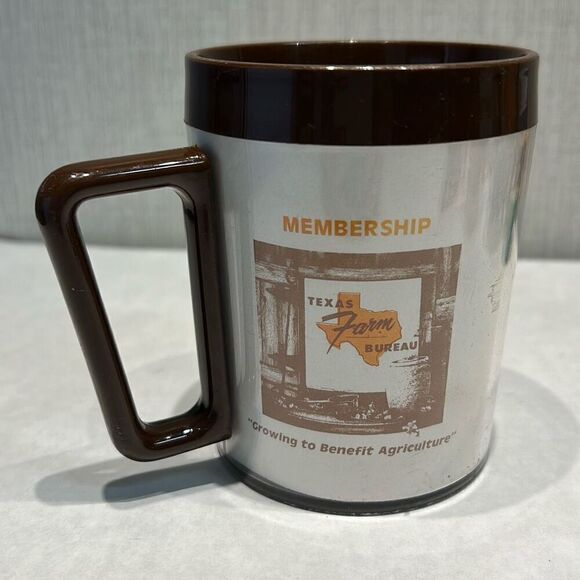 Vtg Texas Farm Bureau Coffee Mug Brown Plastic Membership Agriculture Farm USA - Picture 4 of 7